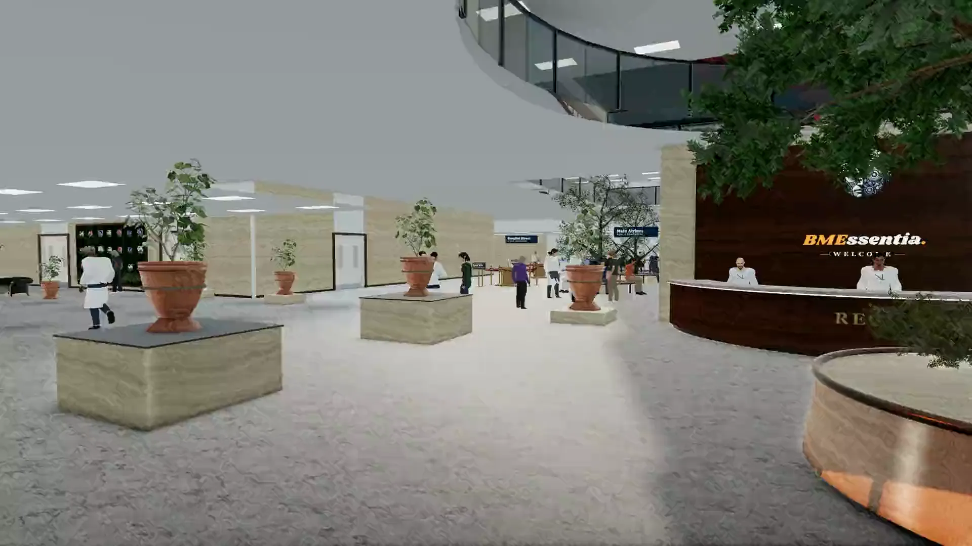 Walking past the reception desk of the Grand Entrance Hall into the Main Atrium and along its gallery