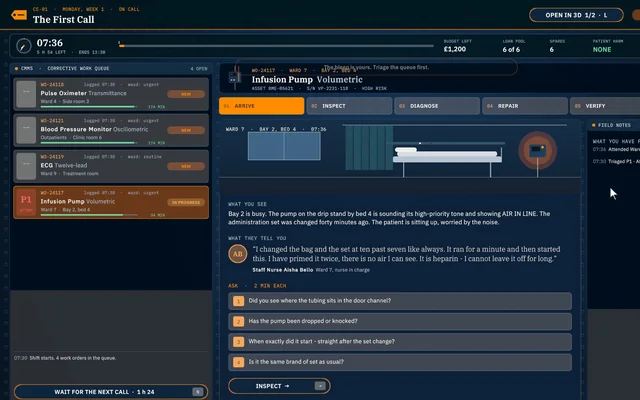 Clinical Engineer Campaign, a screen from the Medical City simulation